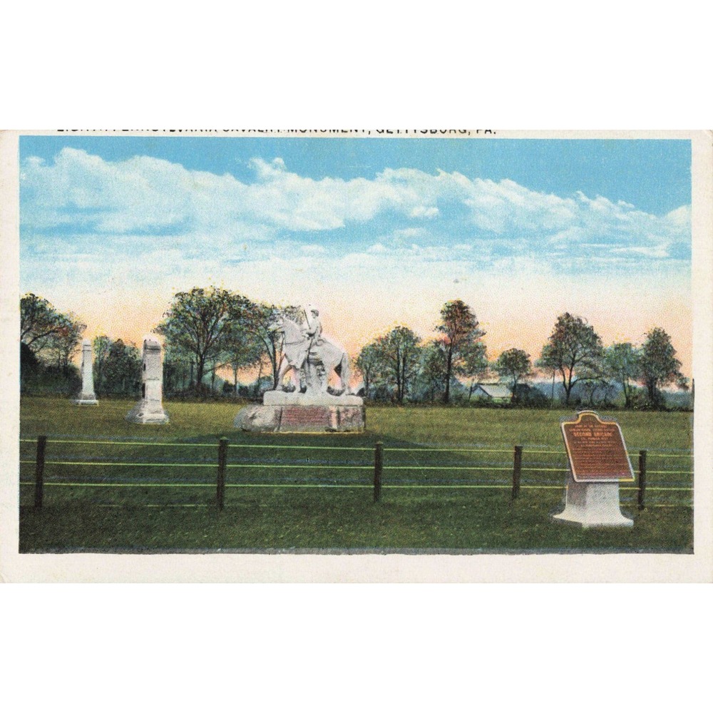 8th Pennsylvania Cavalry Monument Gettysburg PA Vintage Linen Postcard